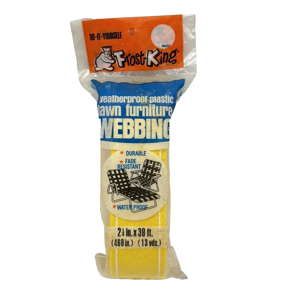 T8 FROST KING Lawn Chair Replacement Webbing 2 1/4"x 39 ft Yellow White Stripe